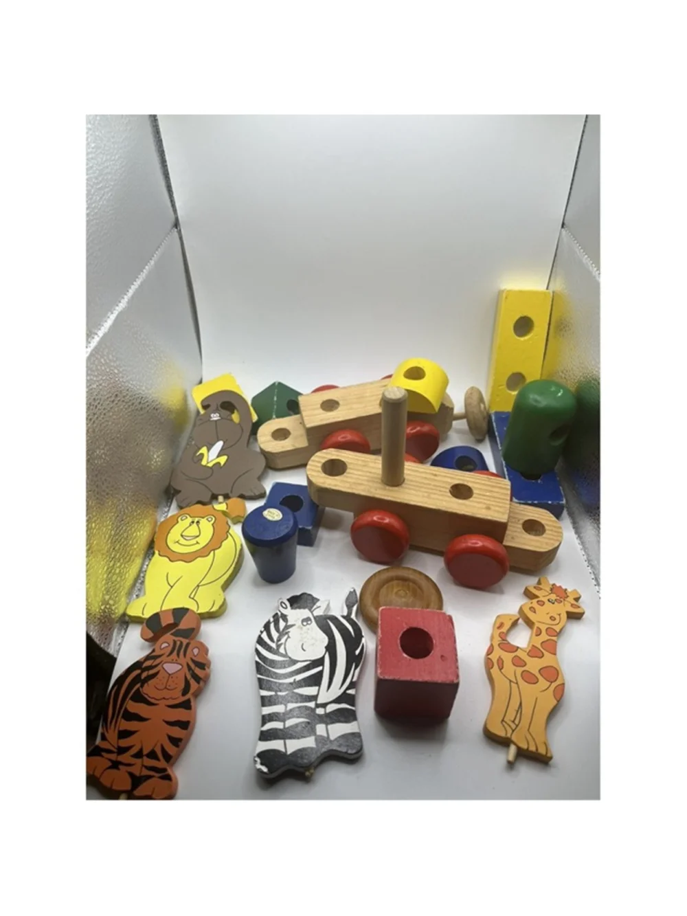 Melissa & Doug Classic Wood Stacking Wooden Blocks TRAIN PARTIAL , ZOO ANIMALS